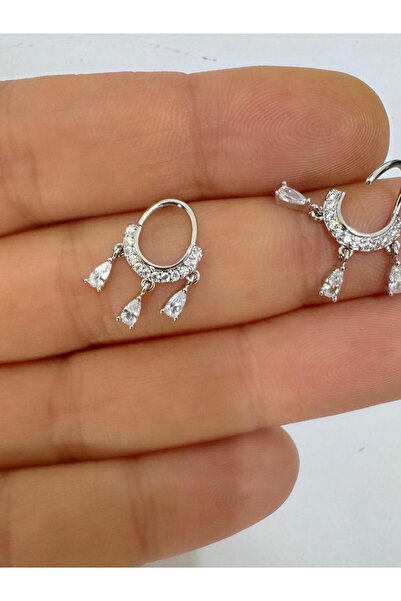 Arescollection 1 ADET ÇELİK BARLI ZİRKON TAŞLI DAMLA SALLANTILI CONCH HELİX LOBE DAİTH UYUMLU PİERCİNG