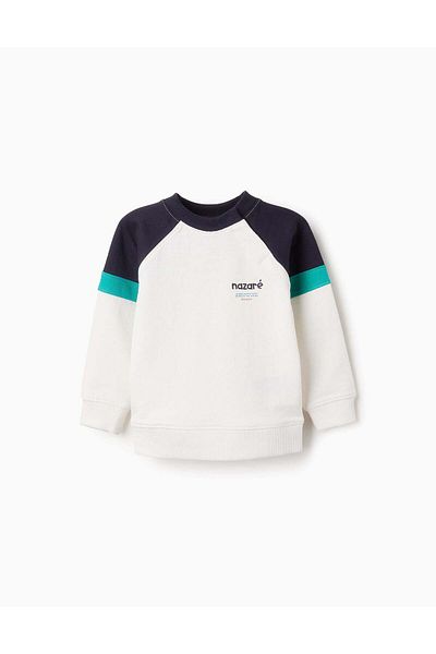 Ziddy Sweatshirt with Colourblock for Baby Boys 'Nazaré', White/Blue/Green