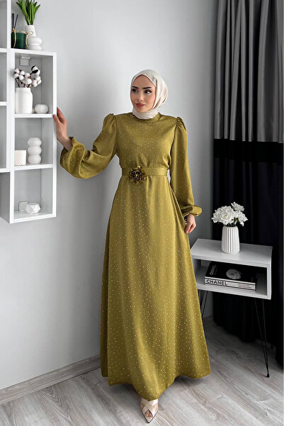 Neşeli Butik Women's Satin Stone Detailed Hijab Dress Nms050
