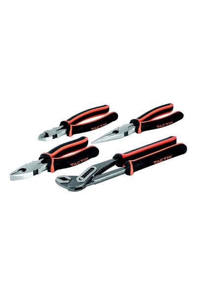 Tactix 4-Piece Durable Wrench and Pliers Set with Non-Slip Handle