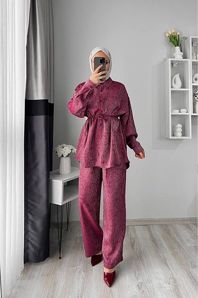 Neşeli Butik Γυναικείο Ζακάρ Κάτω Τοπ Δύο Μανίκια Κοστούμι NMS053