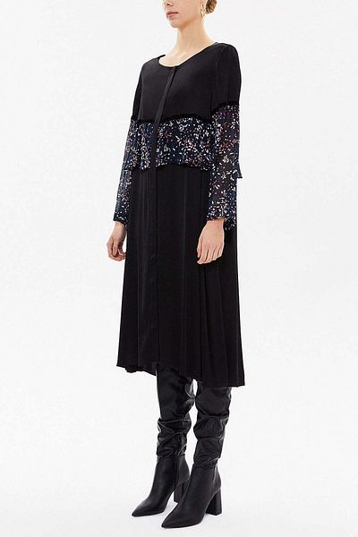 SOCIETA Black Lace and Chiffon Detailed Loose Cut Midi Dress 92482