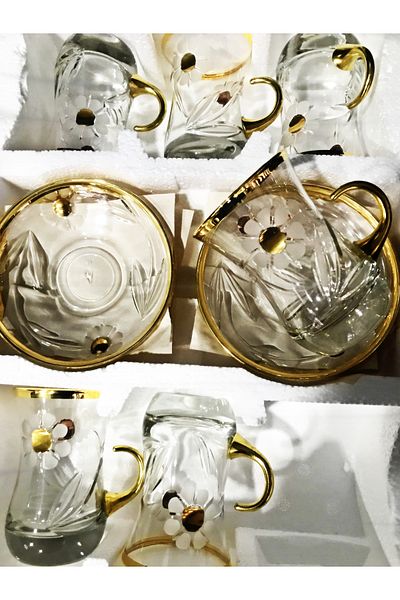 DECOSTYLE Daisy Plate Honeycomb 12 Piece Tea Set for 6 People with Handles