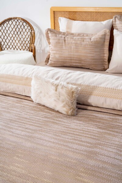 Rivaİstanbul Alina Cappuccino Embroidered Double Duvet Cover Pique Set - 8 Piece Dowry Set