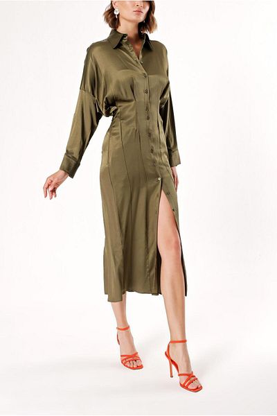 SOCIETA Khaki Bat sleeve shirt dress 94060