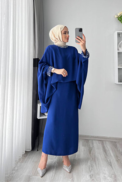 Neşeli Butik Set dublu tunică cu fustă cu perle pentru femei NMS045