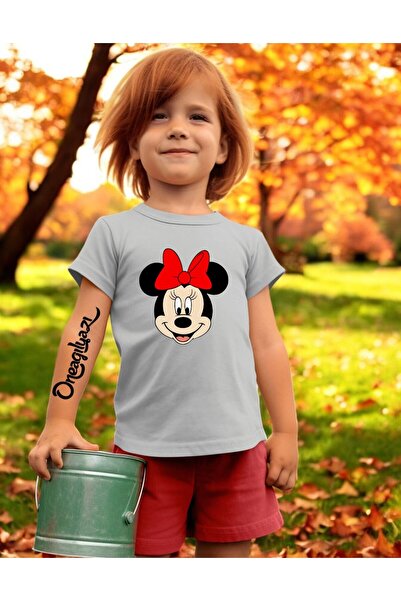 oneagılyazı Mick Mause Printed Girl's Oversize T-Shirt