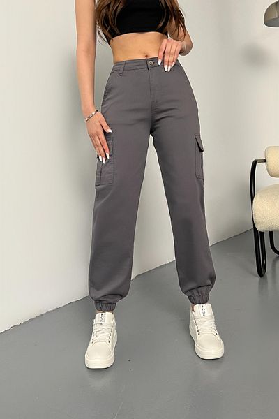 BİKELİFE Gray Cargo Pocket Gabardine Fabric Trousers