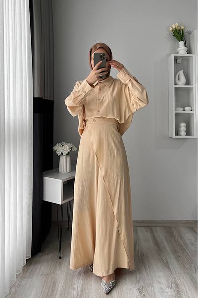 Neşeli Butik Γυναικείο Σετ Χιτζάμπ Διπλό Τουνκ Πανταλόν NMS052