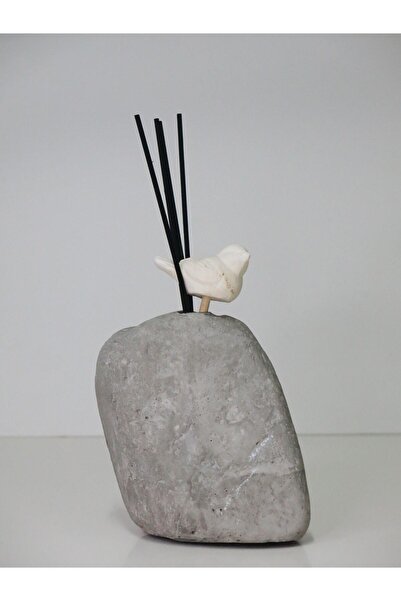 Missi Taştan Gri Oval Kaya Kuş Taşlı Black Vanilya Oda Kokusu
