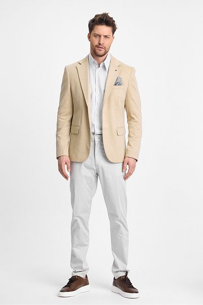 Frappoli Ανδρικό μπουφάν Feniks μπεζ Slim Fit μονό γιακά από βαμβακερό μείγμα Lycra Sports Blazer