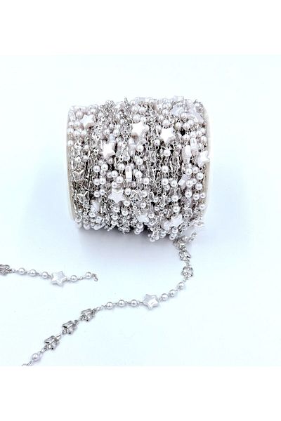 yiğit aksesuar 2 Meters Steel Tarnish Free Silver Pearl Starry Chain Bracelet Necklace Chain Jewelry Making Material