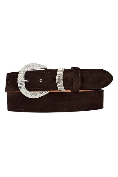 GoDeri 100% Γνήσιο Δέρμα, Ασημένια Πόρπη 4 cm Suede Σκούρο Καφέ Γυναικεία Ζώνη