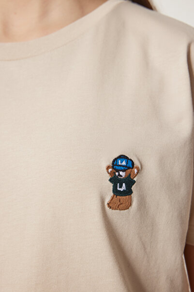 Lovelyİstanbul Teddy Bear Κεντητό Βαμβακερό Πλεκτό T-shirt CREAM LCR0029