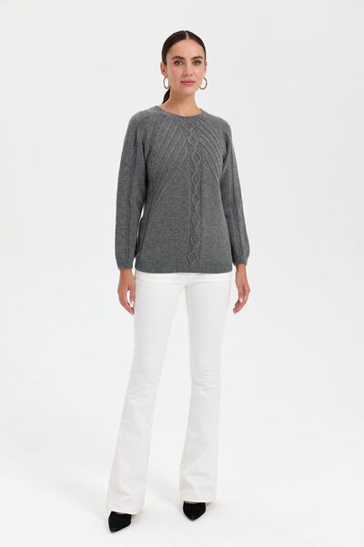 Desen Triko Women's Smoke Colored Woolen Sweater - Zero Collar, Seamless and Executed