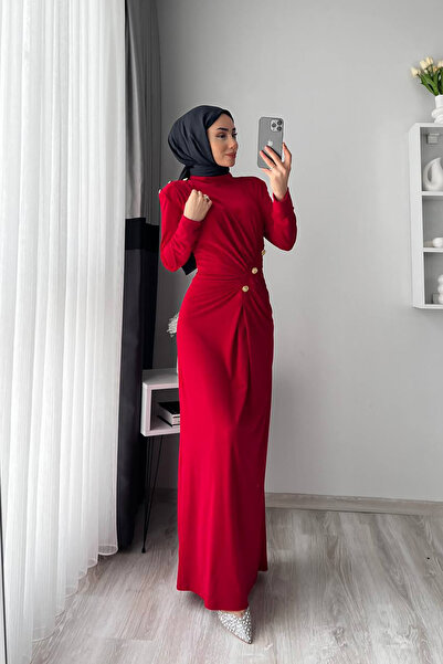 Neşeli Butik Women Lycra Button Detailed Islamic Dress Nms046