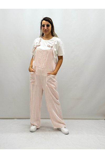 İTALYAN BUTİK Italian Striped Linen Salopet