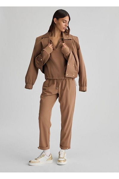 Liu Jo Women's High Elastic Waist Relaxed Cut Brown Pants
