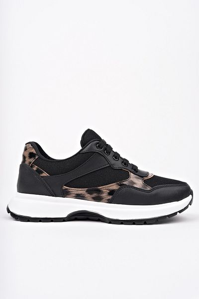 MUGGO Melody Women's Thick Sole Daily Leopard Patterned Lace-Up Sneaker Sports Shoes