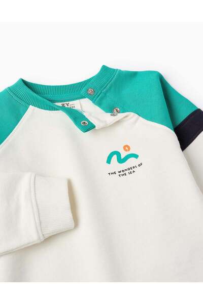 Ziddy Sweatshirt with Colourblock for Baby Boys 'Sea', White/Blue/Green