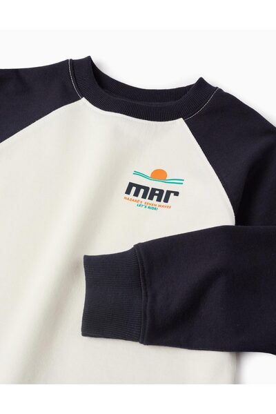 Ziddy Raglan Sleeve Sweatshirt for Boys 'Navy', White/Dark Blue