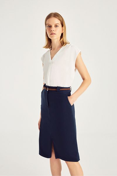 Naramaxx Belted Slit Pencil Skirt