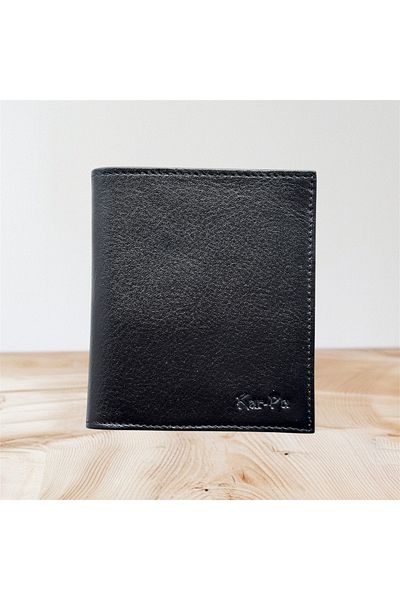 Kar-Pa Genuine Leather Black Vertical Wallet