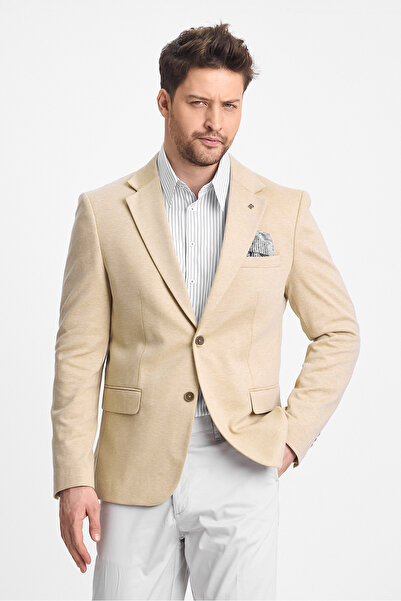 Frappoli Fenix Erkek Battal Büyük Beden Camel Regular Fit Pamuk Karışımlı Likralı Blazer Ceket