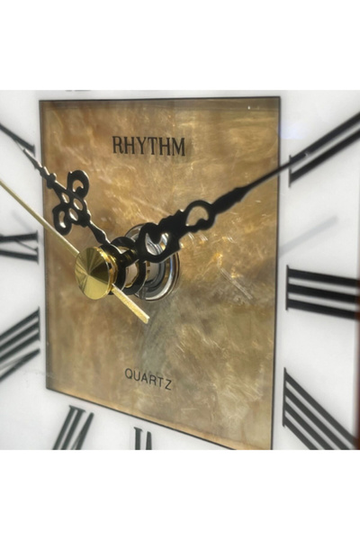 Rhythm Decorative Sleek Antique Wooden Square Analog Table Clock