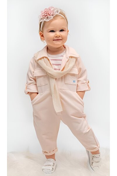 Noy Noy Şal Aksesuarlı Kız Bebek Tulum Takım- Tulum & Kısa Kol Çıtçıtlı Body ...