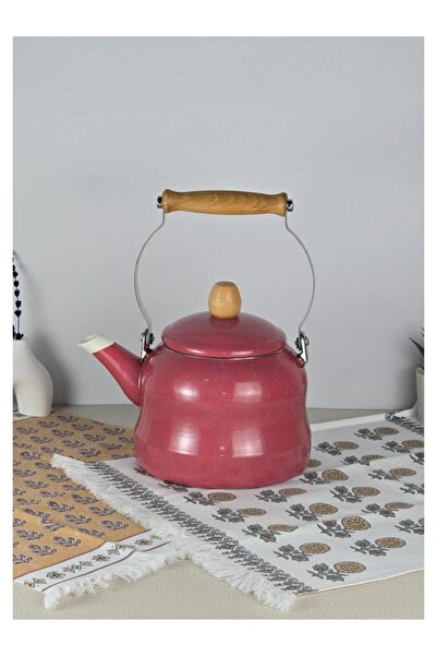 ALEV EMAYE Alev Vintage Demlik Ahşap Saplı Emaye Kettle 2,5Lt Kırmızı