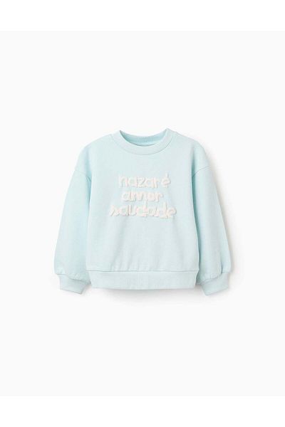 Ziddy Cotton Sweatshirt with Embossed Print for Girls 'Longing', Blue
