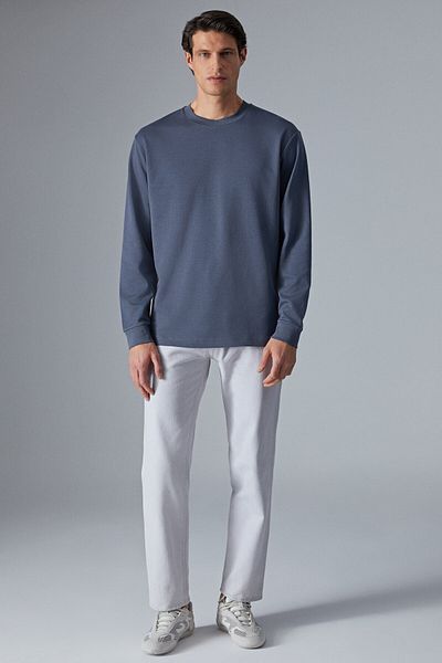 GRIMELANGE Boone Men's Regular Crew Neck Long Sleeve Anthracite T-Shirt