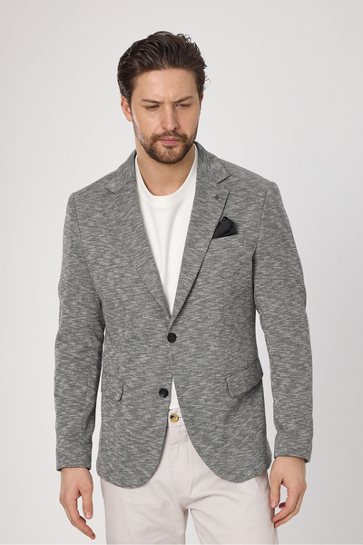 Frappoli Ubaldo Чоловічий чорний блейзер з трикотажу з ефектом льону, еластичний, з додаванням лайкру та бавовни