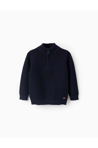 Ziddy Knitted Jumper with Texture for Baby Boys, Dark Blue