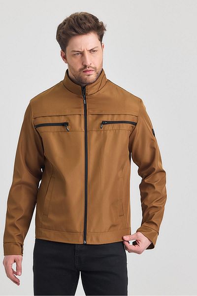 SİVAİST Brown Men's Cotton Polyester Blended Double Chest Zipper Water and Windproof Seasonal&Summer