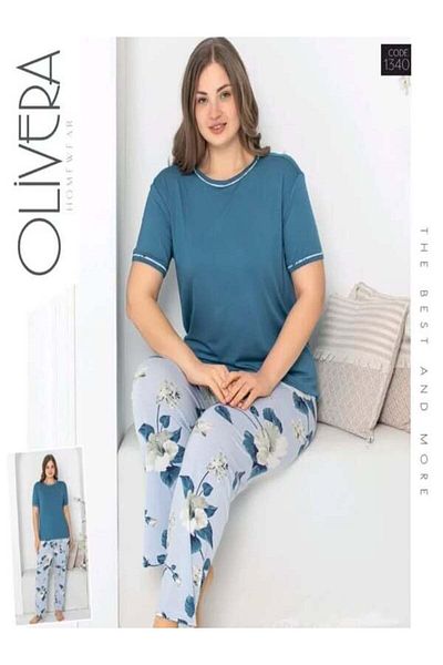 Olivera Set pijama de dama Blue Short Sleeve Colli Model 1340