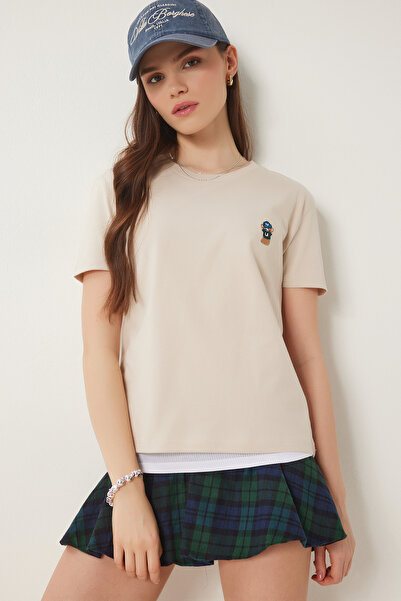 Lovelyİstanbul Teddy Bear Κεντητό Βαμβακερό Πλεκτό T-shirt CREAM LCR0029