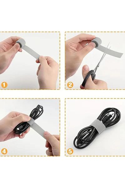jetfast شريط منظم كابلات مثبت بخطاف وحلقة مقاس 5 متر × 1 سم