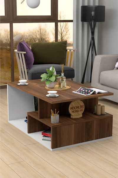 Moonlife Sedef Orta Sehpa Beyaz Ceviz