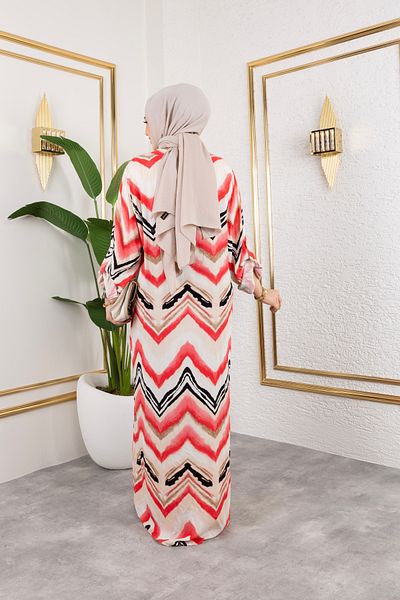 Sfg Life Moda Women's Patterned Woven Viscose Oversize Dress with High Collar and Buttoned Front Side Pocket Detail