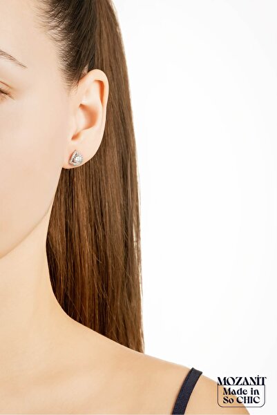 So CHIC... Mozanit Işıltısı 18 Ayar Beyaz Altın Kaplama Gümüş Küpe