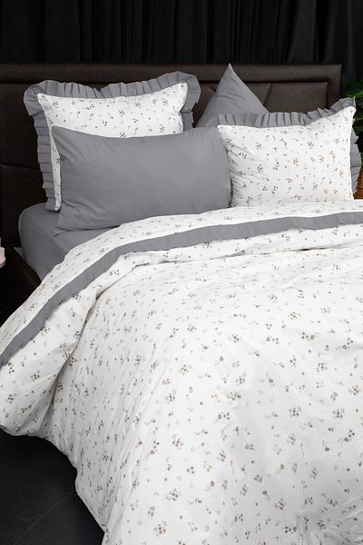 FAVORA Σετ Παπλωματοθήκη Floria Premium 100% βαμβακερό βολάν - Γκρι