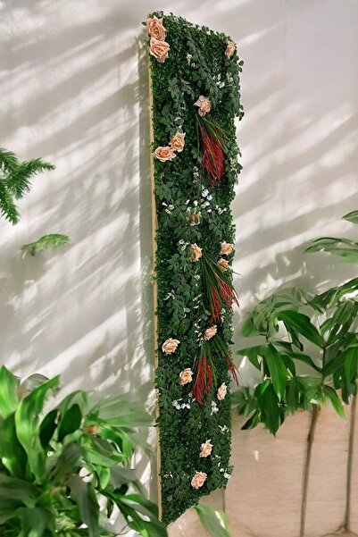 Fupe Shop Erin Doğal Ahşap Panel Yapay Çiçek Bitki Duvar Kaplama Dikey Bahçe FP-224165