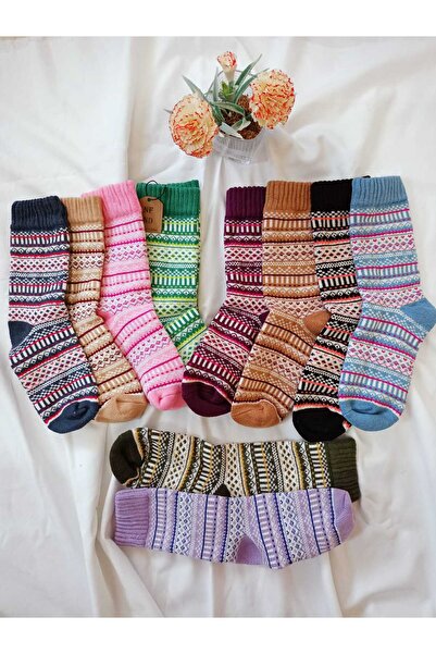 ENEFENDİ Зимни вълнени плетени чорапи - етнически мотив, размер 36-40