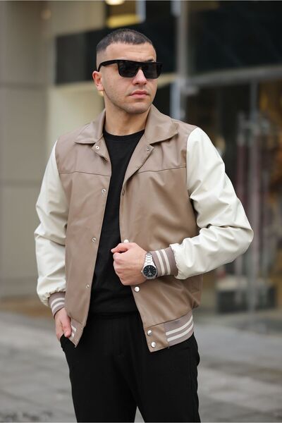 MODA Δερμάτινο μπουφάν διπλού χρώματος New Season για άνδρες