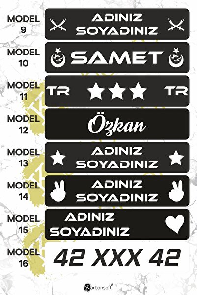 karbonsoft Kişiye Özel Dekor Plaka, Araba Plaka, Isimli Plaka, Cam Önü Plakası, Aksesuar Plaka