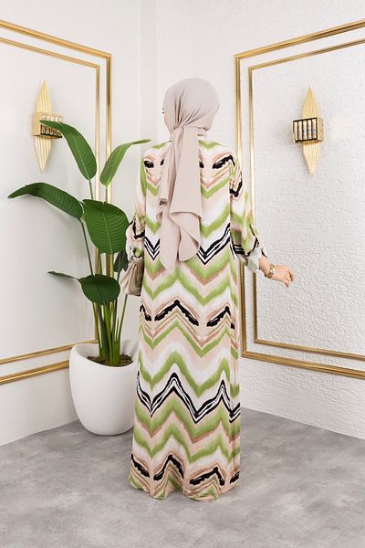 Sfg Life Moda Women's Patterned Woven Viscose Oversize Dress with High Collar and Buttoned Front Side Pocket Detail