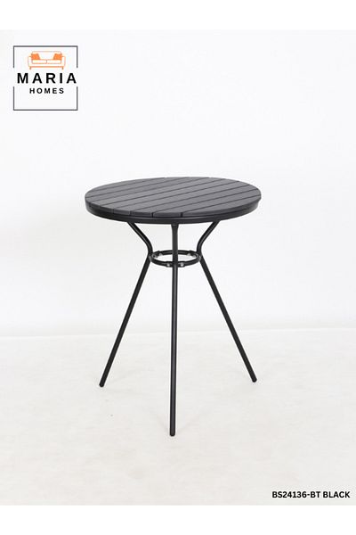 MARIA HOMES Modern Outdoor Round Table – Metal Frame & Wood-Effect Top, 60 x 75 cm