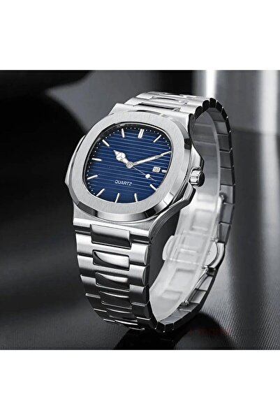 QAYYO Çelik Kordonlu Şık Takvimli Erkek Kol Saati